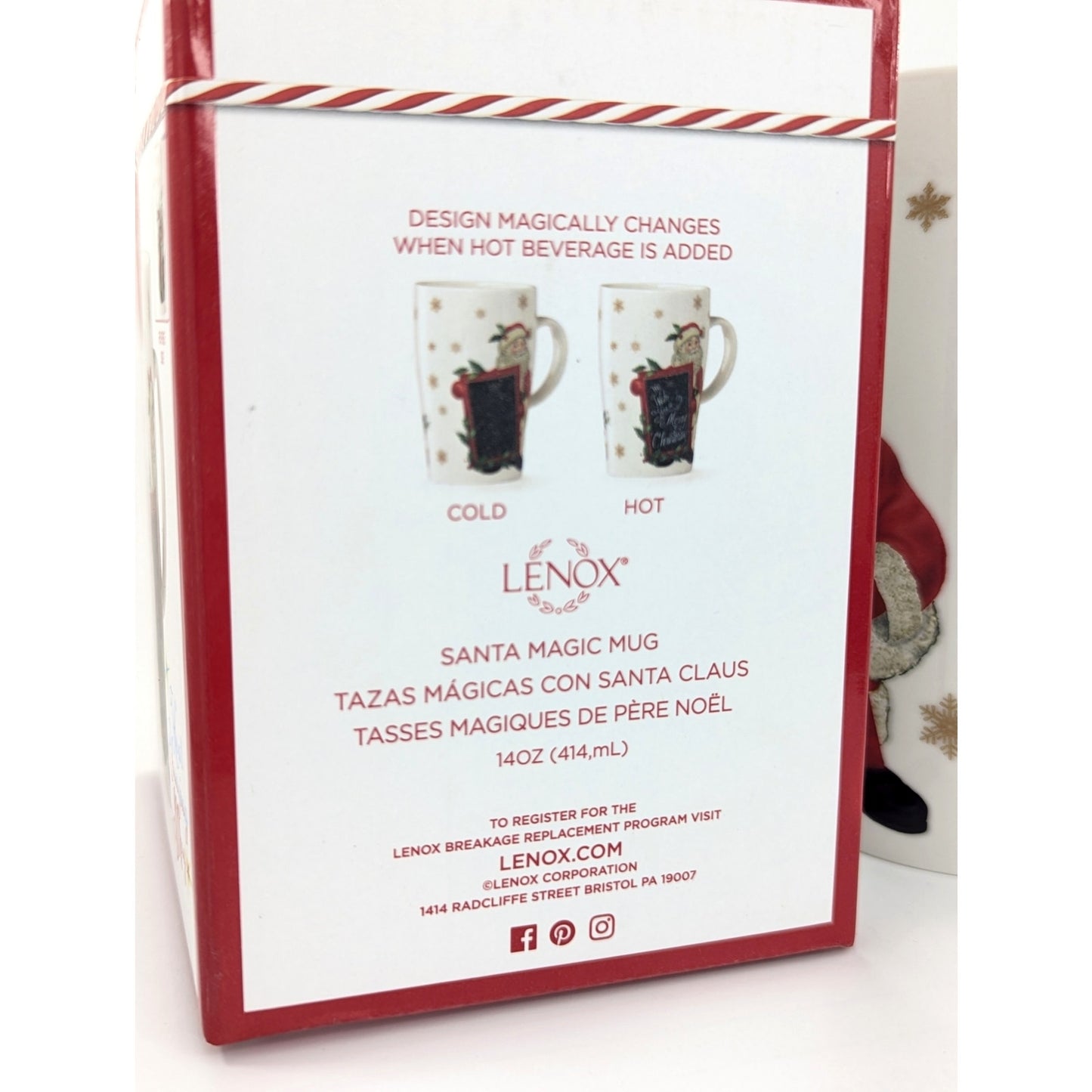 Lenox Christmas Heat Changing Santa Magic Mug – 14 oz Porcelain Holiday Coffee Cup, New in Box | Home