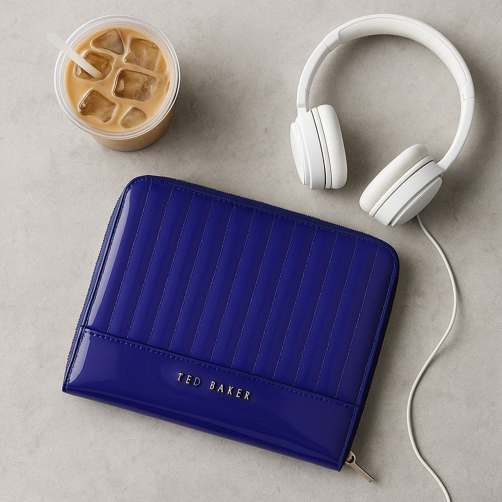 Ted Baker Quilted Patent Leather iPad Tablet Case Portfolio Purple Glossy | Women