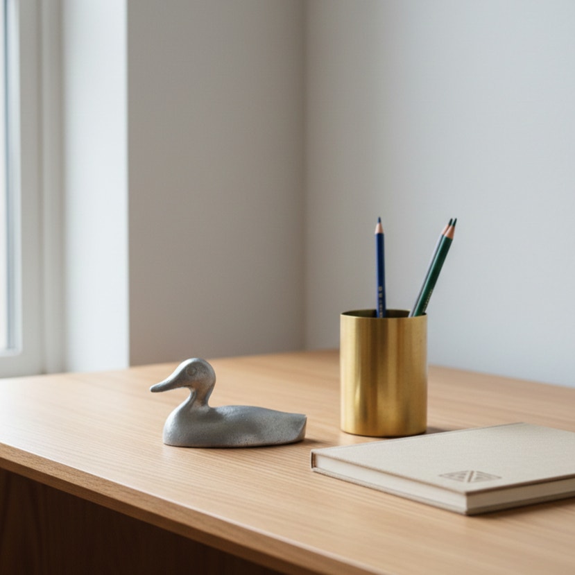 Mini Mid Century Aluminum Duck | 1960s Modernist Silver Sculpture | Tiny Shelf Accent