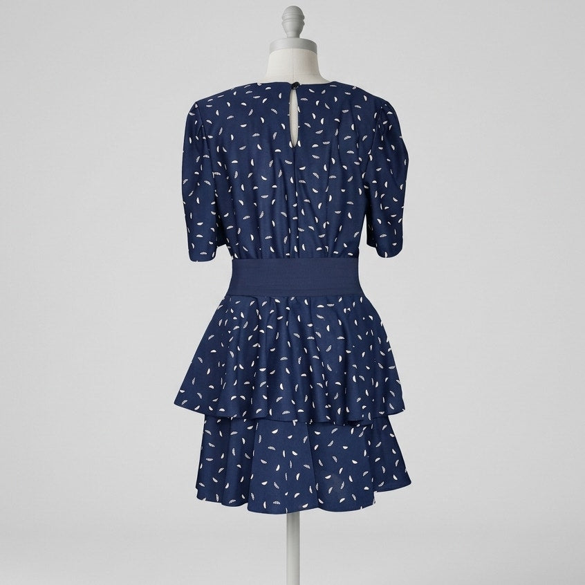 Jenny Vintage 1980s Navy Drop Waist Dress w/ Detachable Flounce | Women's 8