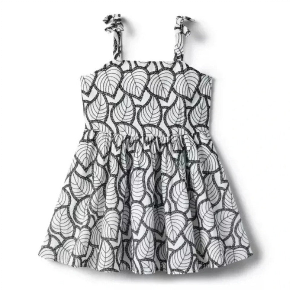 Janie and Jack Palm Leaf Cotton Eyelet Dress in Jet Ivory Black & White Size 2T