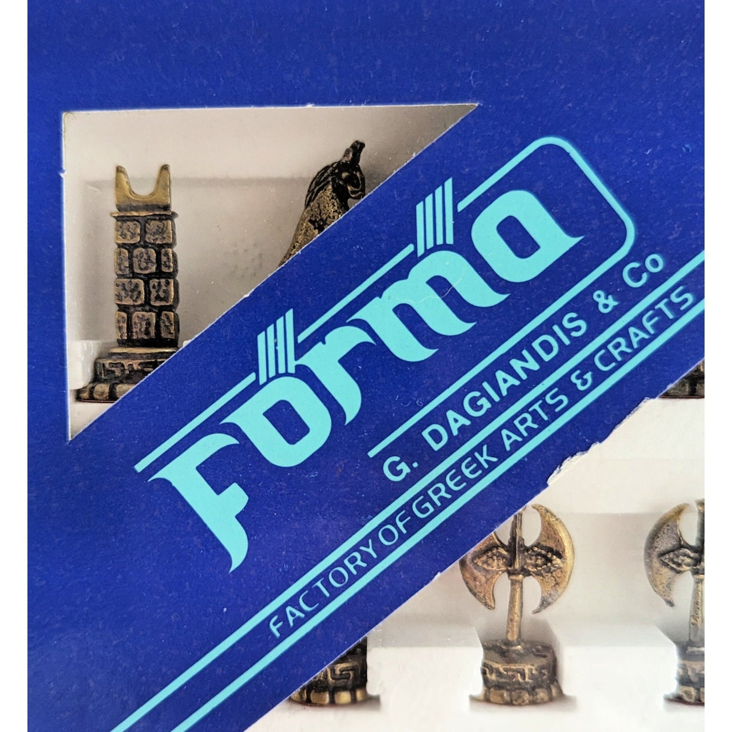 Vintage Forma Greek Mythology Chess Set – Never Opened – Brass & Pewter Pieces 1.5"–2.25" – Collectible Home Display