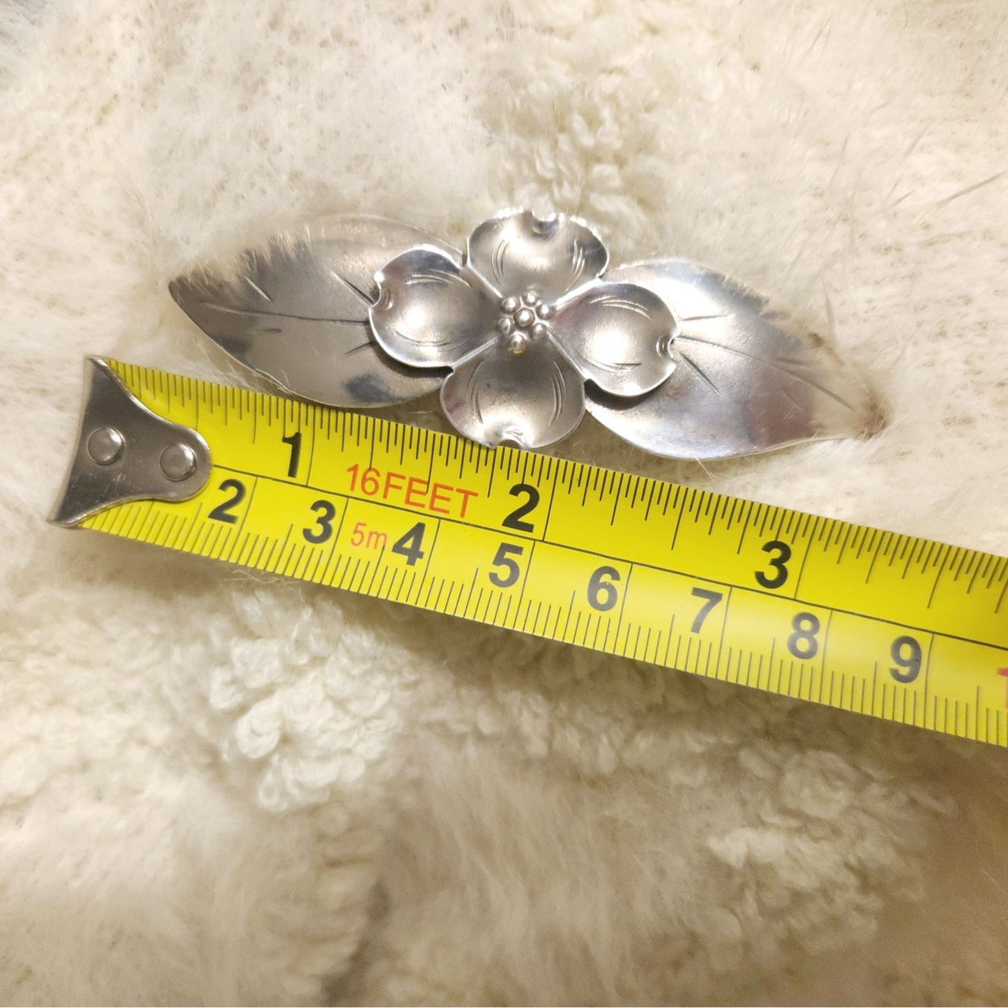 1940s Sterling Silver Dogwood Brooch | Handwrought Signed Silver Floral Pin