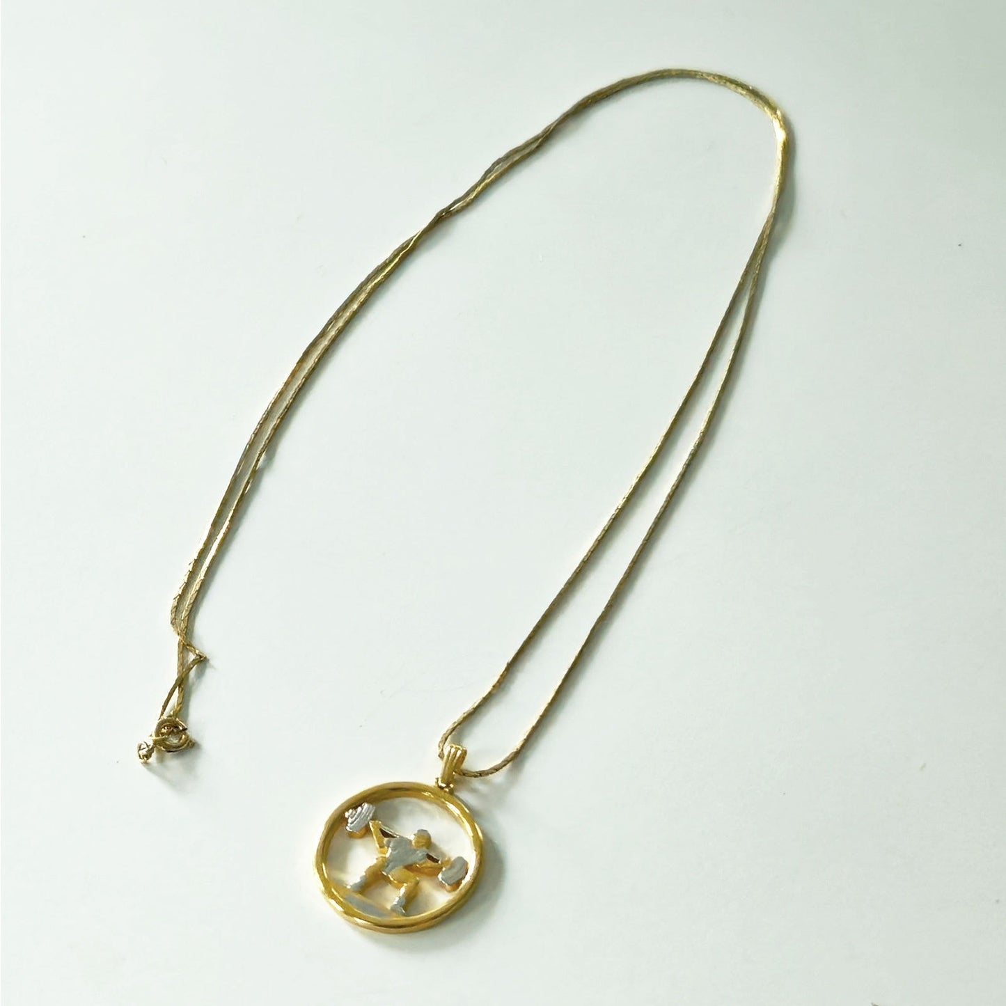 Vintage Minimalist Weightlifter Pendant Necklace | 1980s Sculptural Gold Luxury Fitness Aesthetic