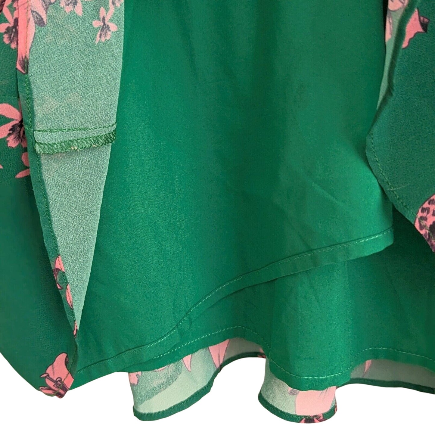 Sam Edelman Green Pink Floral High Neck Ruffle Dress Women's Size 2 Wedding Guest Party Travel