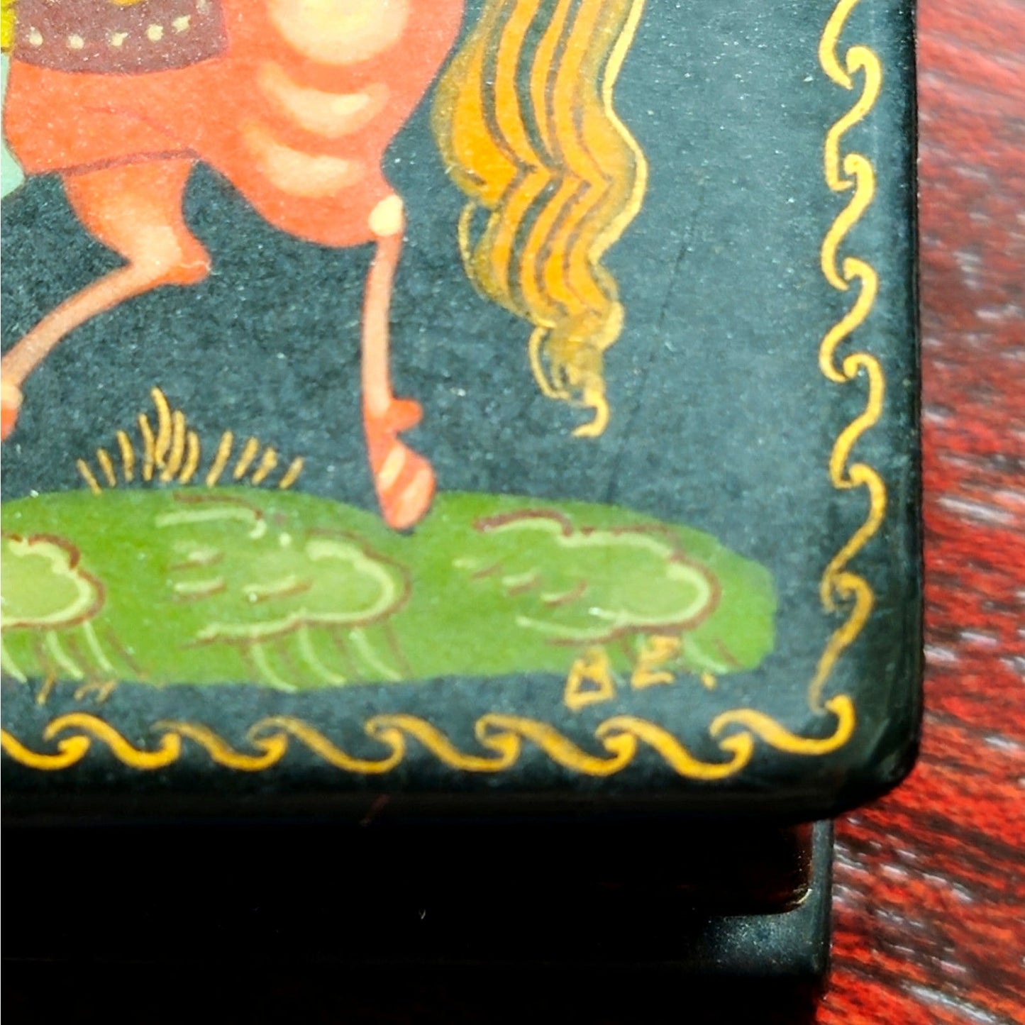 Vintage Russian Signed Palekh Lacquer Box Hand Painted Folk Scene
