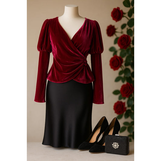 Cinq à Sept Women's Theo Velvet Puff Sleeve Wrap Top Fuschia Size S Silk Rayon Blend NWT