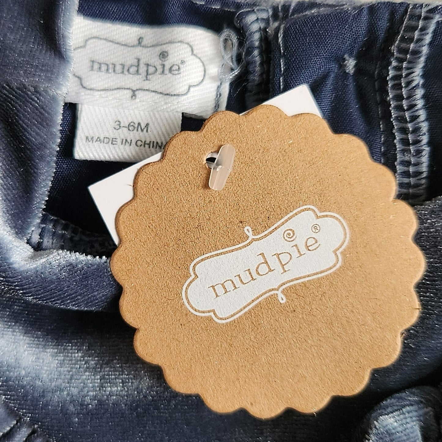 Mud Pie	Blue Velvet Baby Romper | Long Sleeve Ruffle One Piece | NWT | Size 3-6M