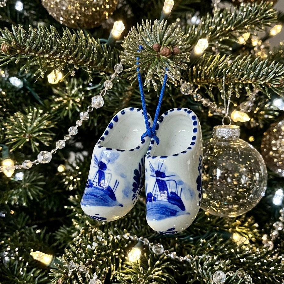 Vintage Mid Century Delft Blue Ceramic Dutch Clog Ornaments Set | Set of 3