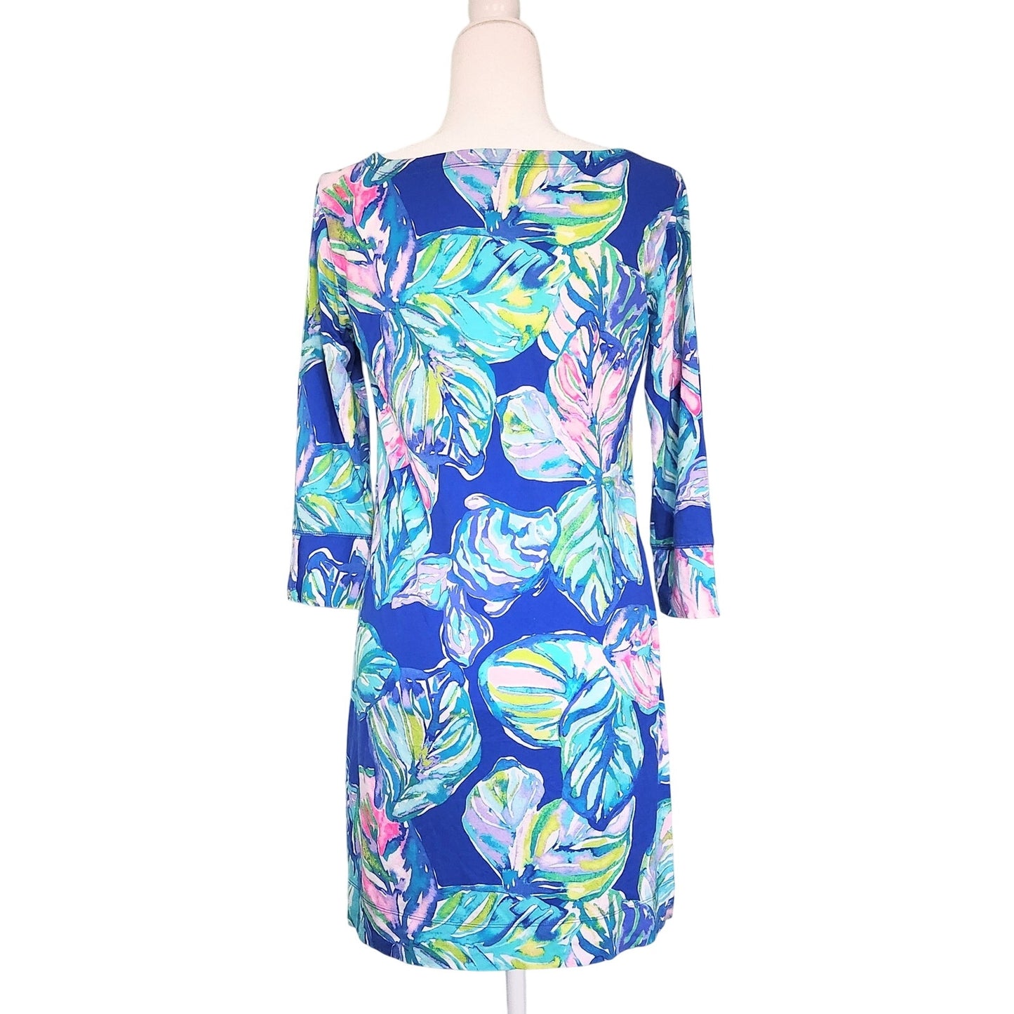 Lilly Pulitzer Marlowe Dress Lapis Blue Pop Up Jungle Hoppin 3/4 Sleeve Women's Size Medium