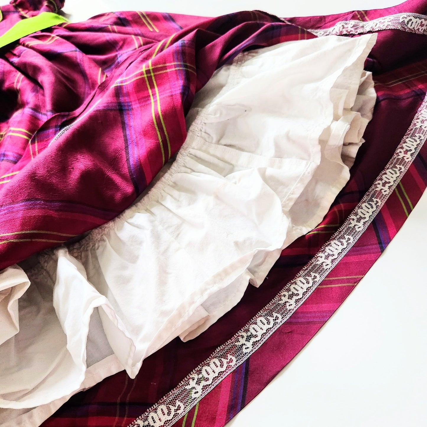 Lilly Pulitzer Vintage 1990s Girls Silk Plaid Dress – Size 5 | Purple & Green Taffeta Party Dress with Puff Sleeves and Grosgrain Ribbon