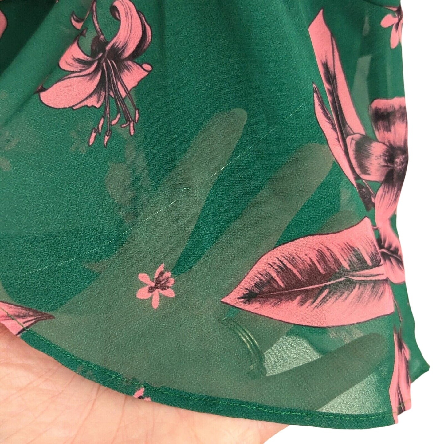 Sam Edelman Green Pink Floral High Neck Ruffle Dress Women's Size 2 Wedding Guest Party Travel