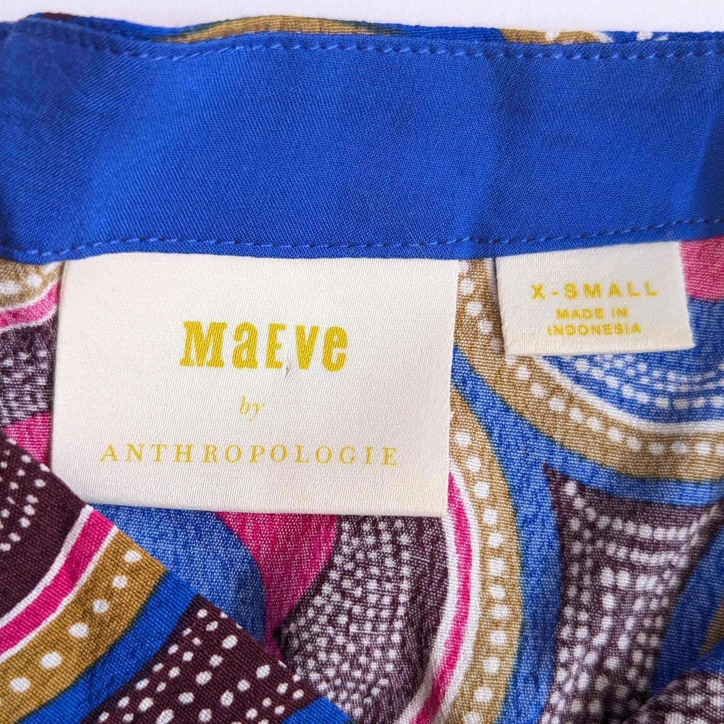 Anthropologie Maeve Miro Dolman Blouse – Retro Mod Silky Top Pink Blue | Women's Size XS