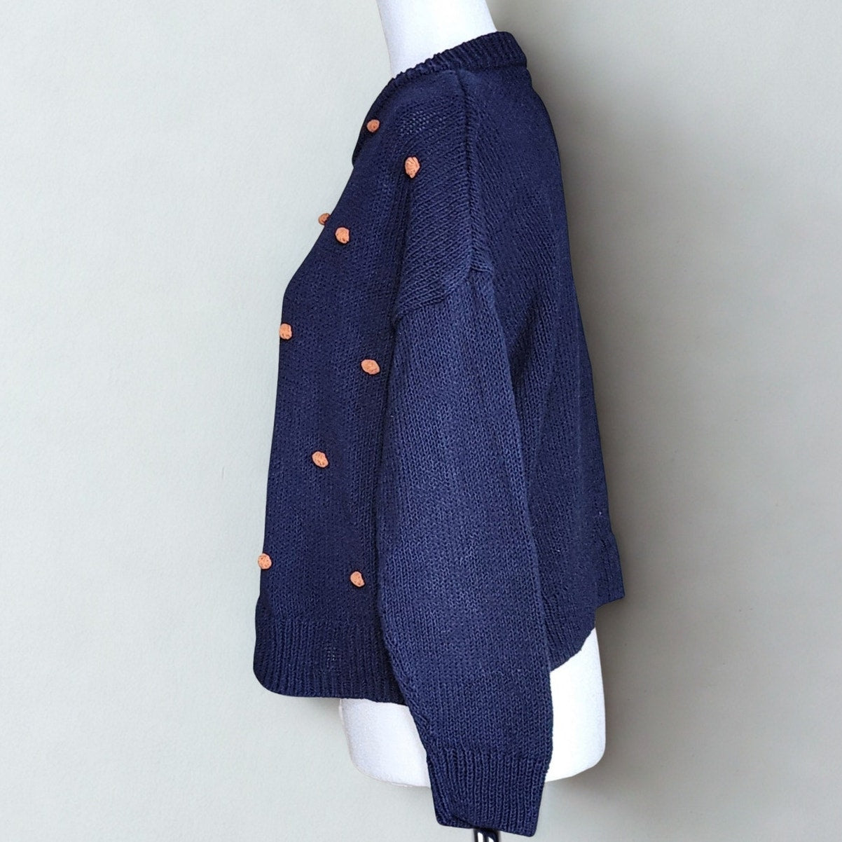 Madewell Wellesley Bobble Pullover Sweater Navy & Orange Pom-Pom | Women's M