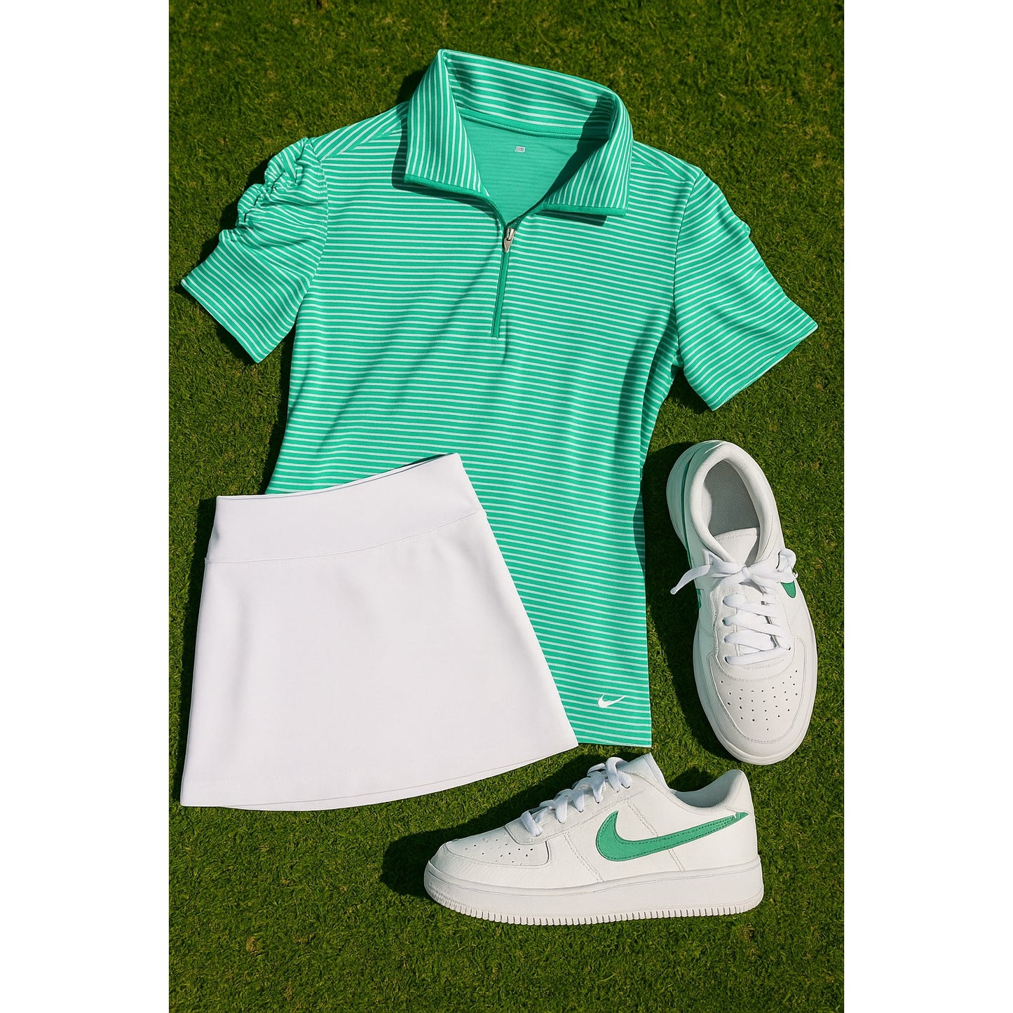 Nike Golf Tour Performance Dri-FIT Striped Shirt Green White | Women's Size M