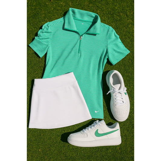 Nike Golf Tour Performance Dri-FIT Striped Shirt Green White | Women's Size M