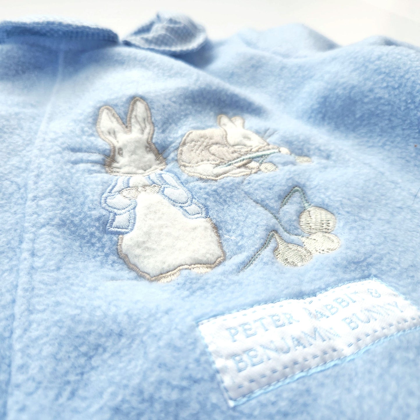 Rare Vintage 90s Beatrix Potter Peter Rabbit & Benjamin Bunny Blue Fleece Baby Bunting Footie | Size 3-6 Months | Easter & Winter Outfit