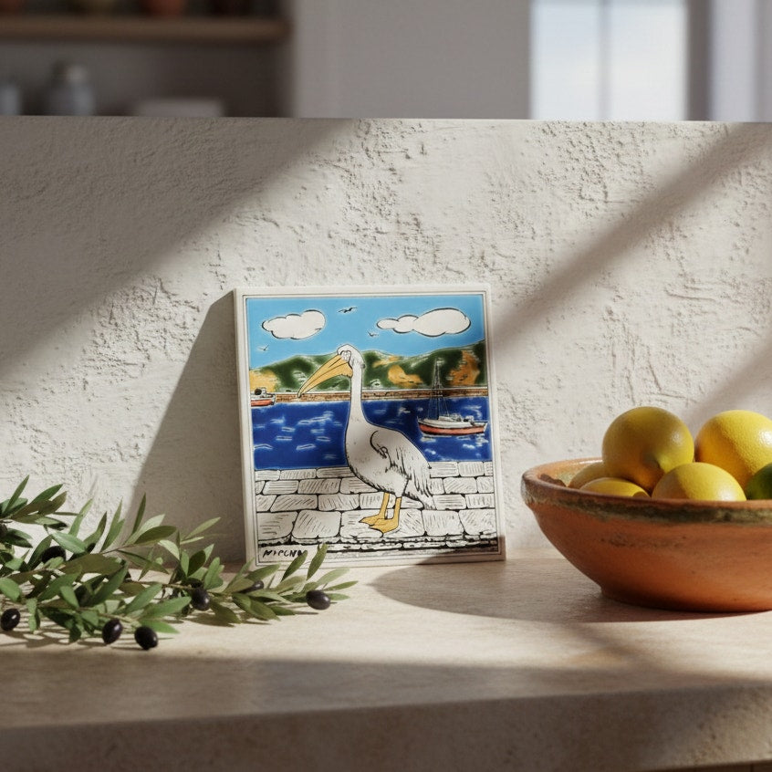 1970s Greek Ceramic Tile | Handmade Mykonos Pelican
