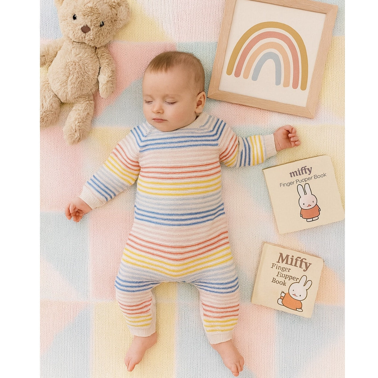 Little Me Unisex Baby Sweater Knit Bodysuit – Rainbow Striped – Size 6 Months