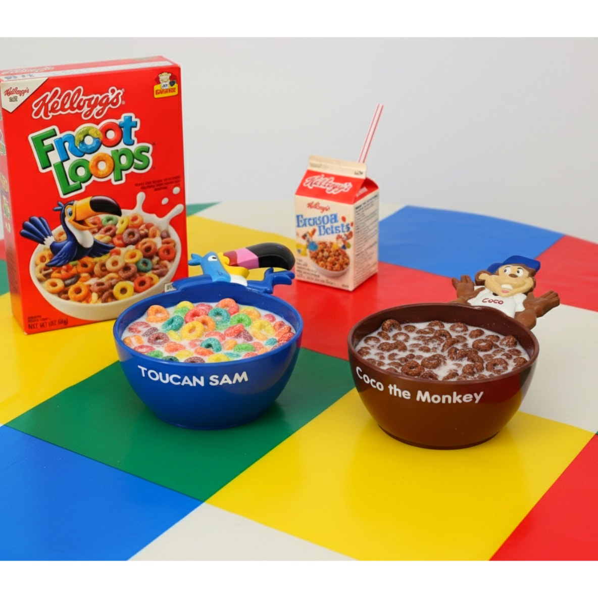 Kellogg's Vintage 1990s Plastic Mascot Cereal Bowls | Coco the Monkey & Toucan Sam | Kids Home