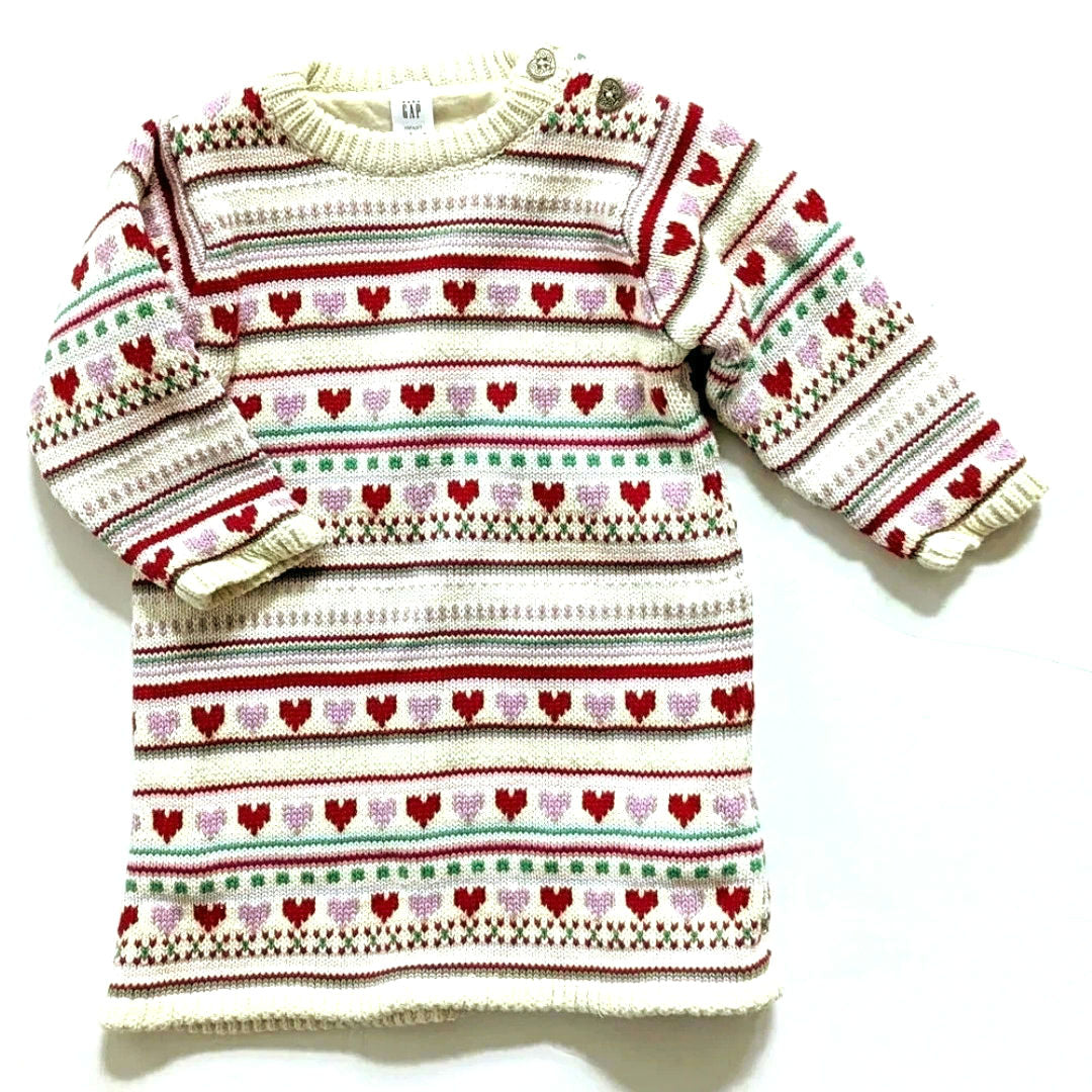Fair Isle Heart Cotton Knit Sweater Dress – Size 12–18 Months