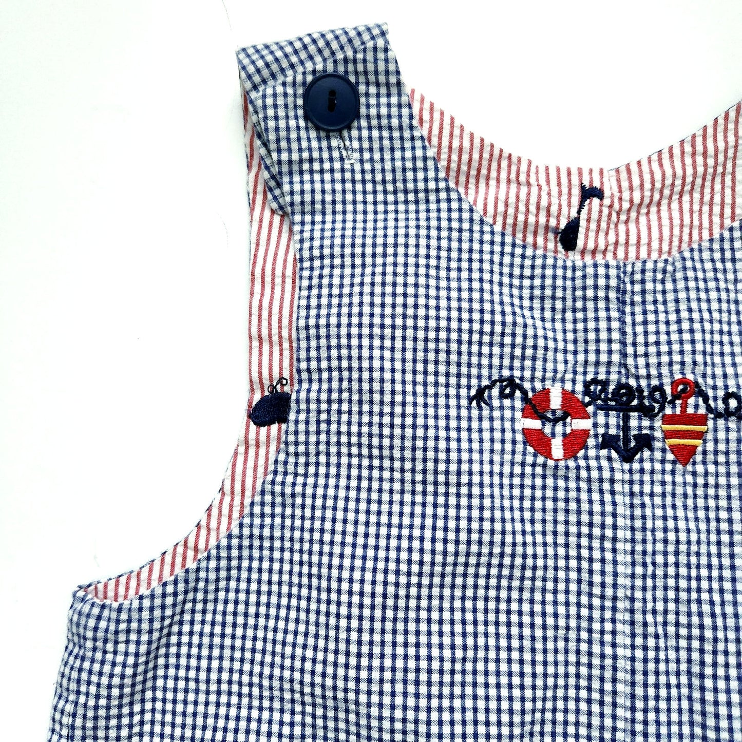 Vintage Just Ducky Reversible Baby Boy Romper Nautical Seersucker | Size 24 Months