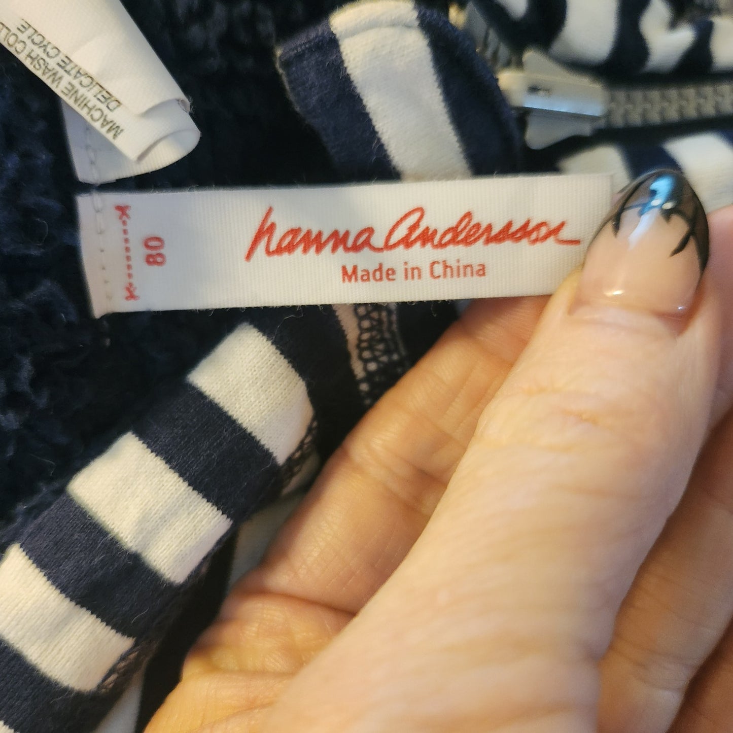 Reversible Striped Hooded Baby Fleece Bunting Coat | Navy Blue & White | Size 60 (3–6 Months)