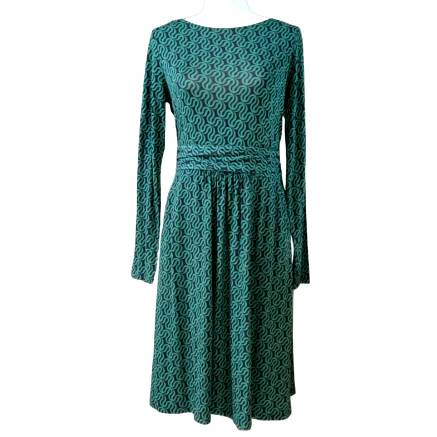 Abigail Long Sleeve Green Geo Jersey Dress | NWT | Women's US 8 UK 12
