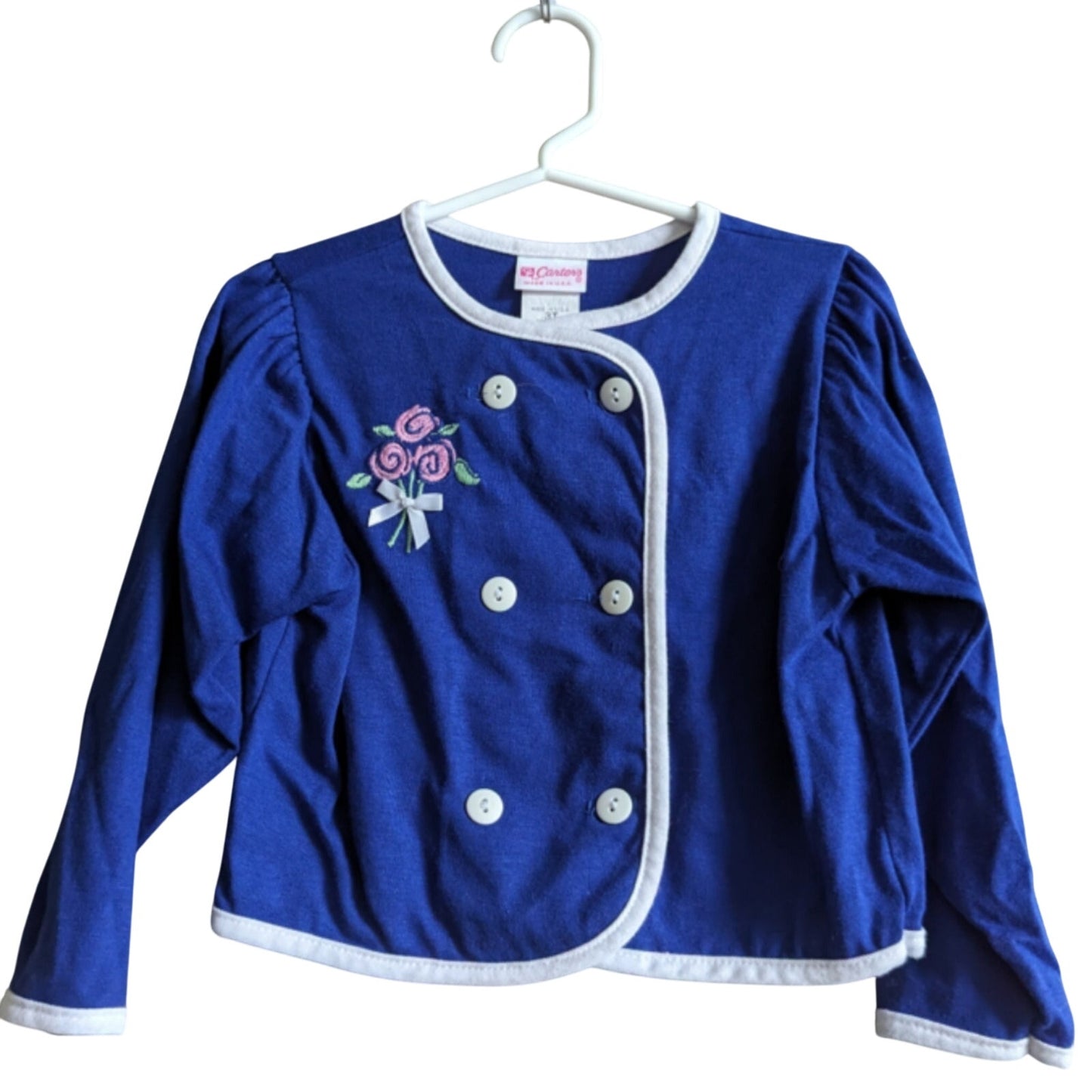 Vintage Carter's Toddler Girls Blue Rose Bouquet Cardigan – White Trim Buttons – Size 3T – 1980s Classic - Made in USA