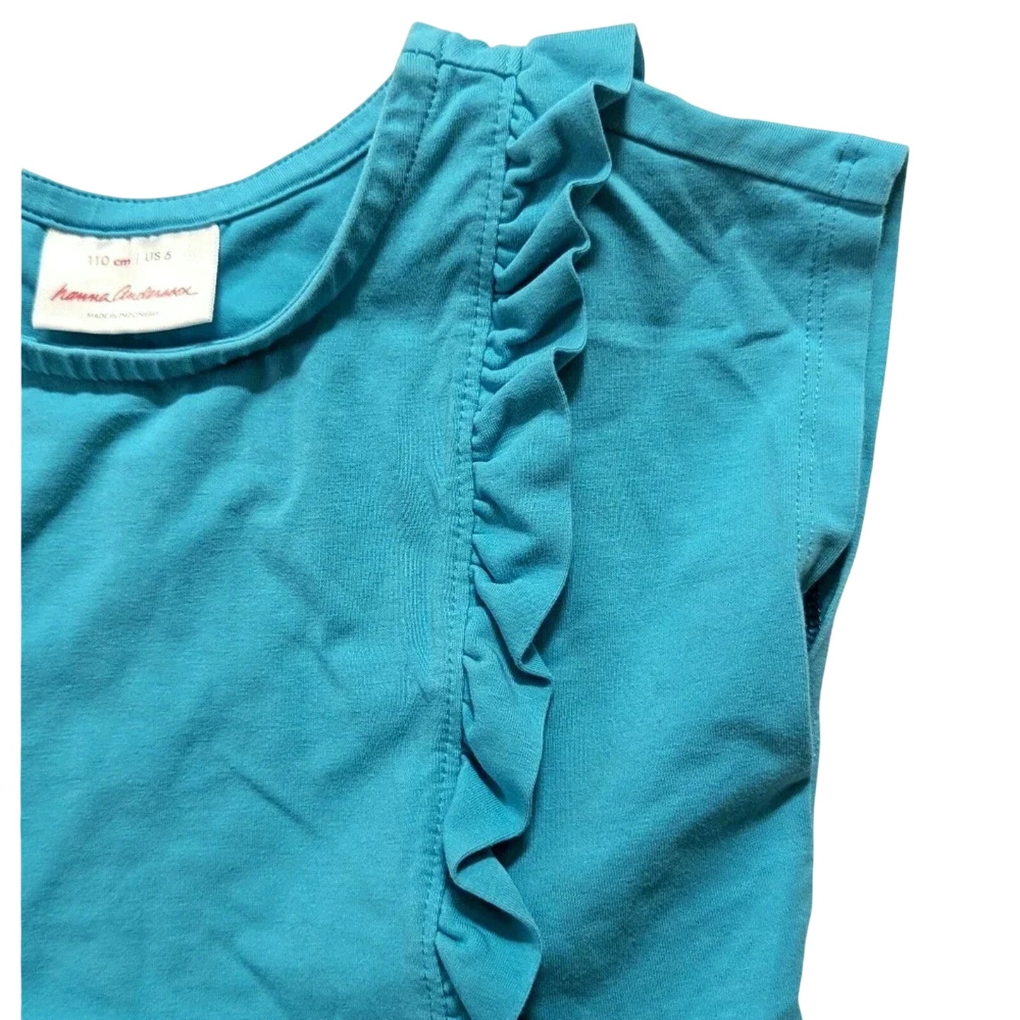 Hanna Andersson Turquoise Ruffle Play Dress | 100% Cotton | Girls Size 5 /110 cm