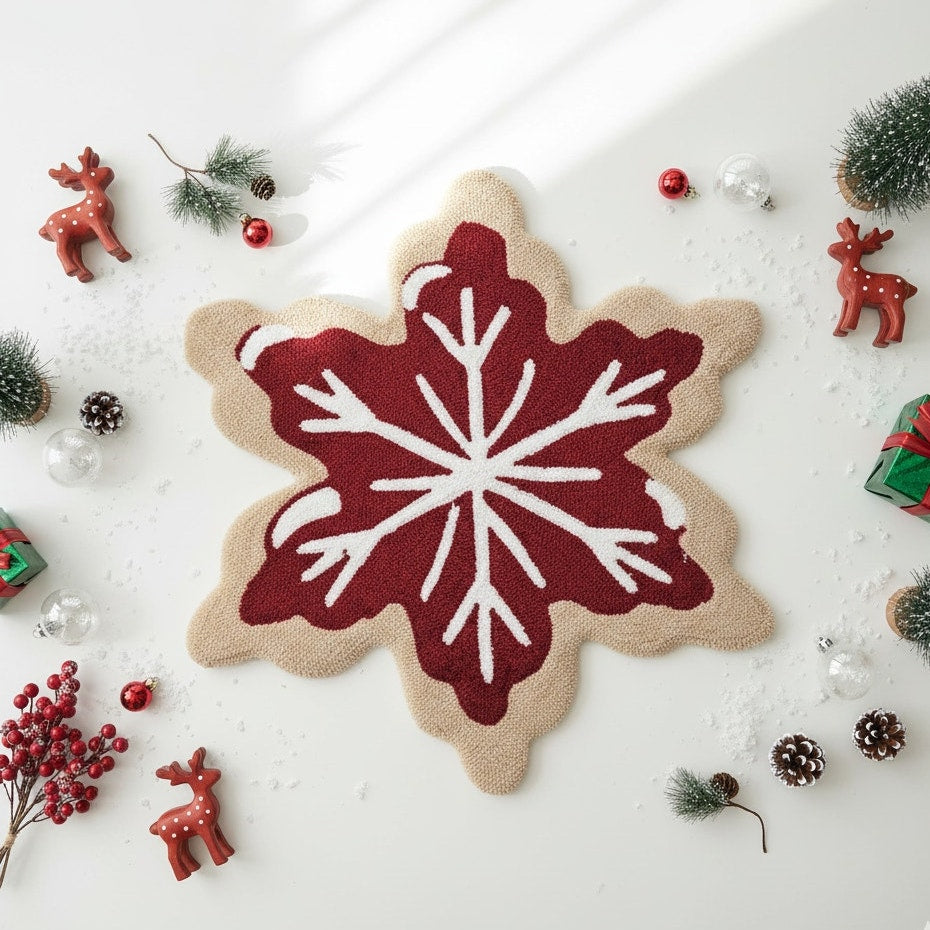 Red Snowflake Hooked Accent Rug | 30” Round | Holiday Collection | NWT