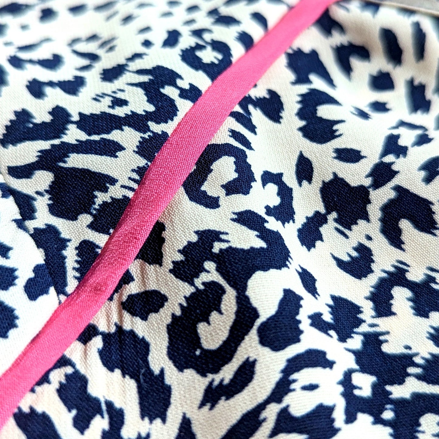 Navy Cheetah Print Keyhole Silky Blouse | Women's M