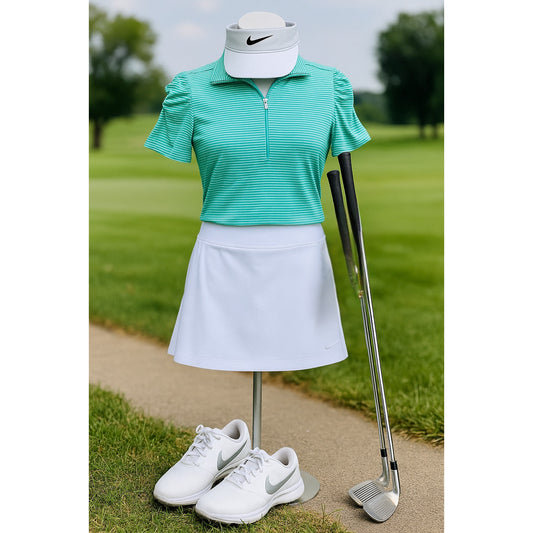 Nike Golf Tour Performance Dri-FIT Striped Shirt Green White | Women's Size M