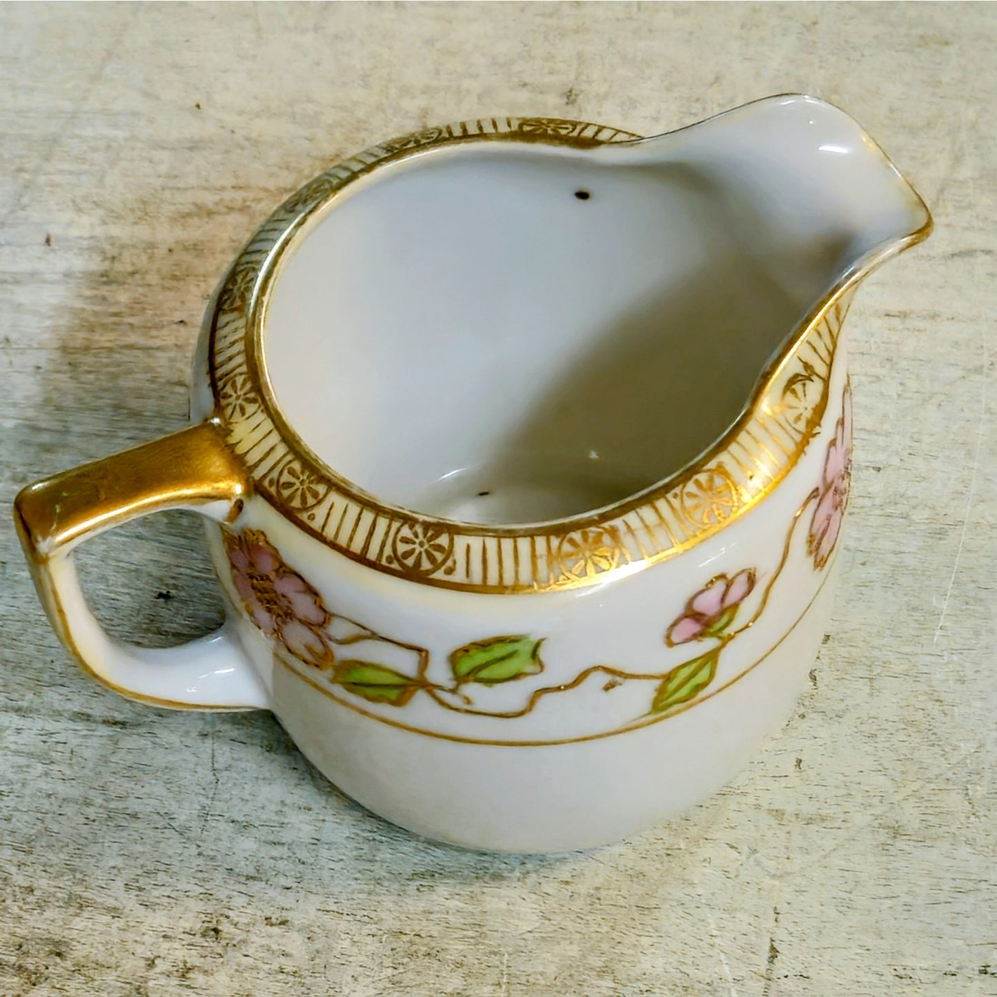 Antique Japanese Nippon Porcelain Cherry Blossom Creamer & Covered Sugar Bowl