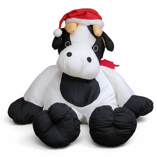 Vintage 90s Carlton Cards Heartwarmers Holiday Cow Plush • Giant 23” Christmas Stuffed Animal • Santa Hat • Farmhouse Christmas Decor