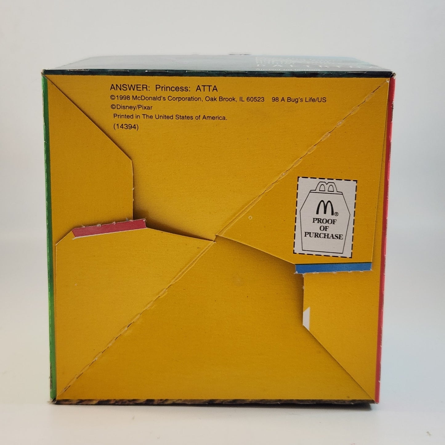 1998 McDonald’s Happy Meal Box – Disney Pixar A Bug’s Life Movie Promotion – Flik, Princess Atta, Dot, Hopper