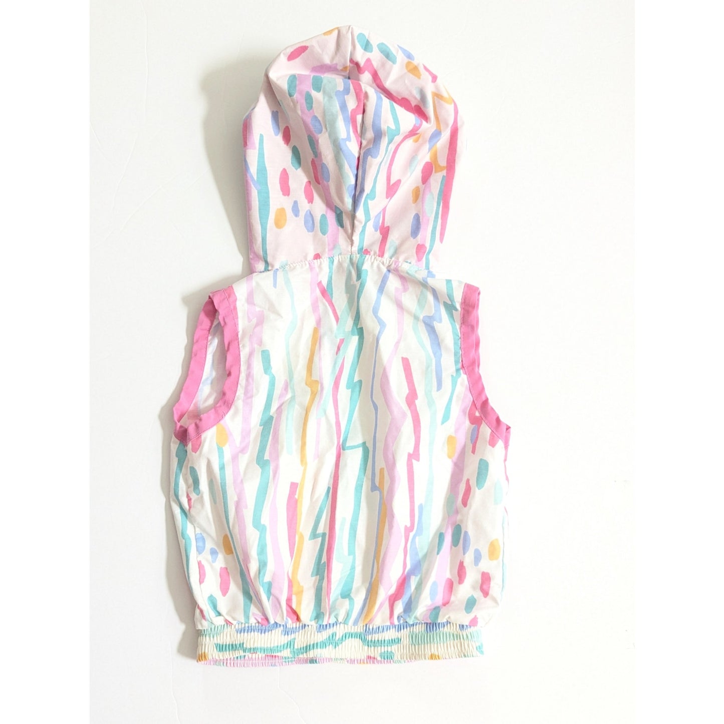 Vintage 1980s Girls Sleeveless Hooded Vest | Size 5T 5/6 | Pastel Confetti Print | Snap Button Front | Retro Summer Outerwear