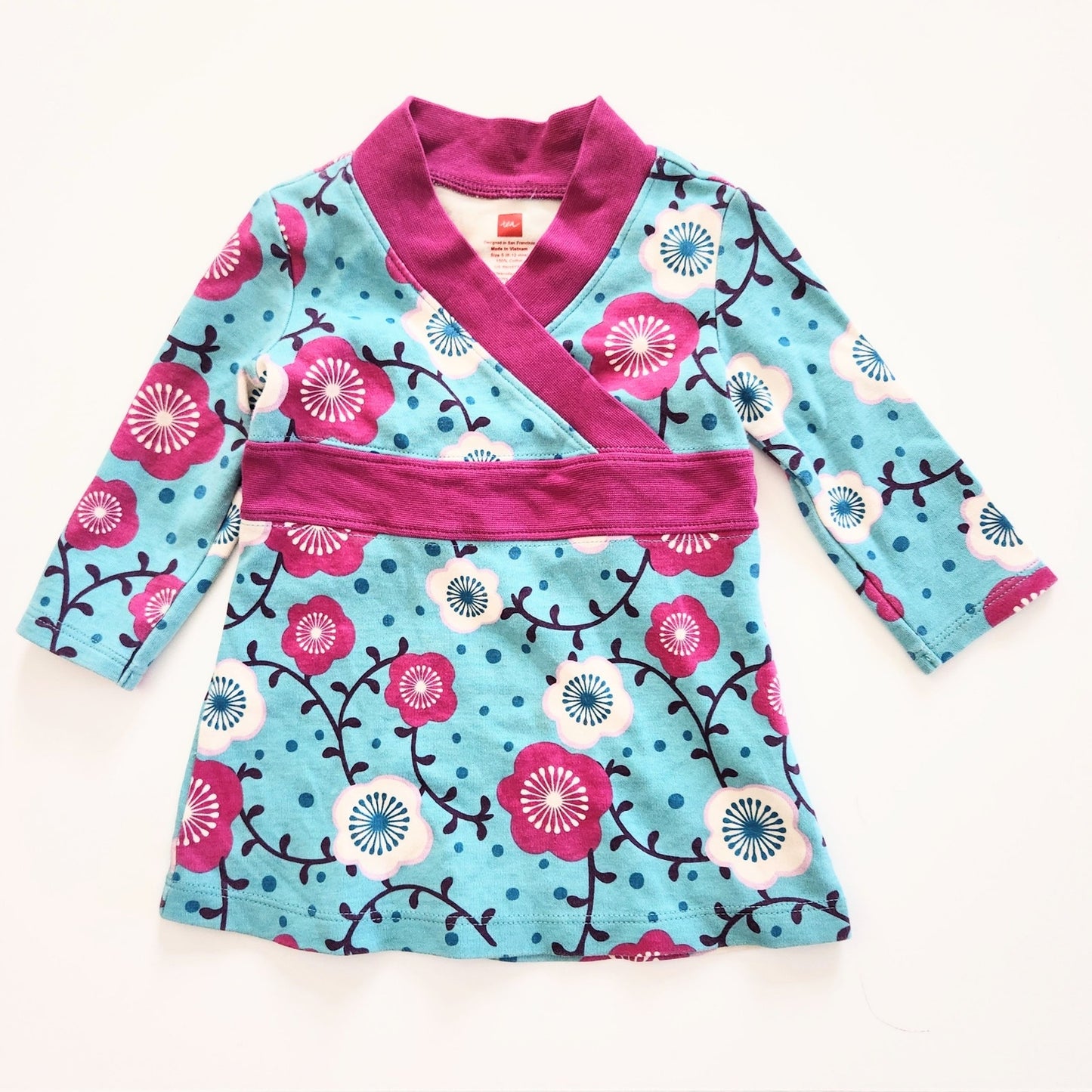 Tea Collection Taiyo Long Sleeved Infant Turquoise Wrap Dress | Baby Size S 6-12M