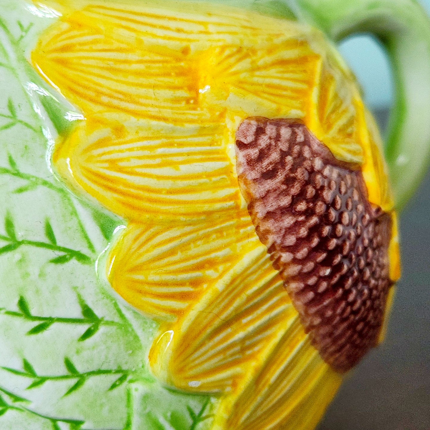 Vintage Seymour Mann Sunflower Teapot | 1991 | Hand Painted Faience Yellow Green Ceramic | Home