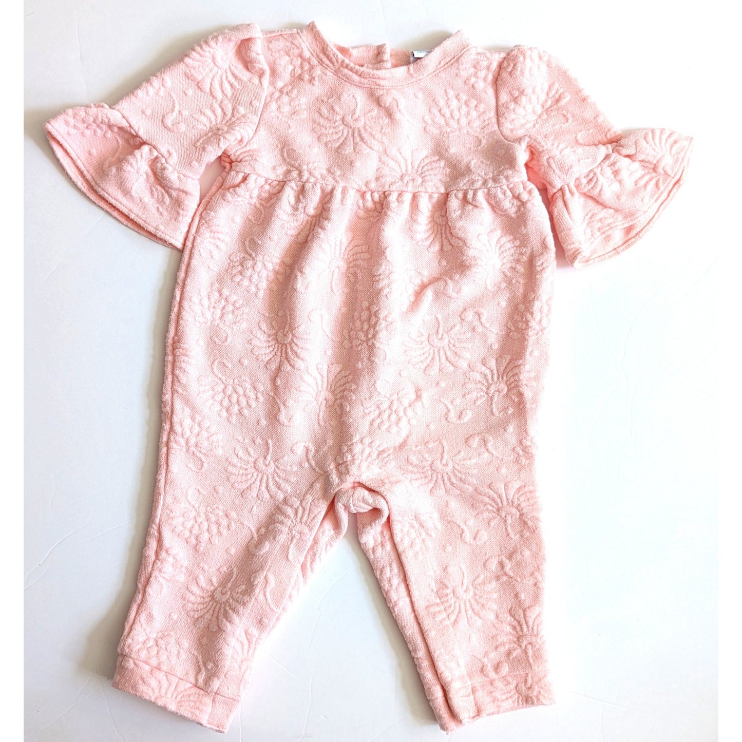 Janie and Jack Baby Girl Quilted One-Piece Jacquard Romper Strawberry Pink | Size 6-12M