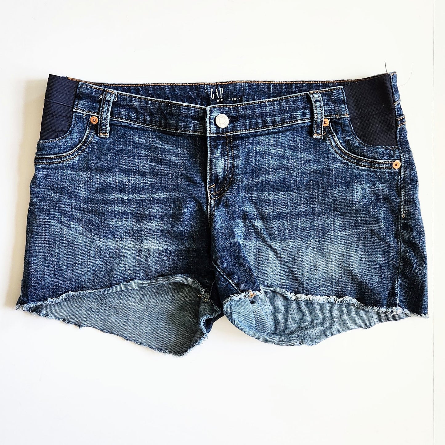 Gap Maternity Women's Dark Wash Indigo Frayed Denim Jean Cutoff Shorts Sizes 10 to 14