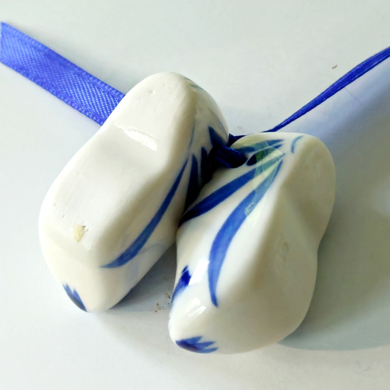 Vintage Mid Century Delft Blue Ceramic Dutch Clog Ornaments Set | Set of 3