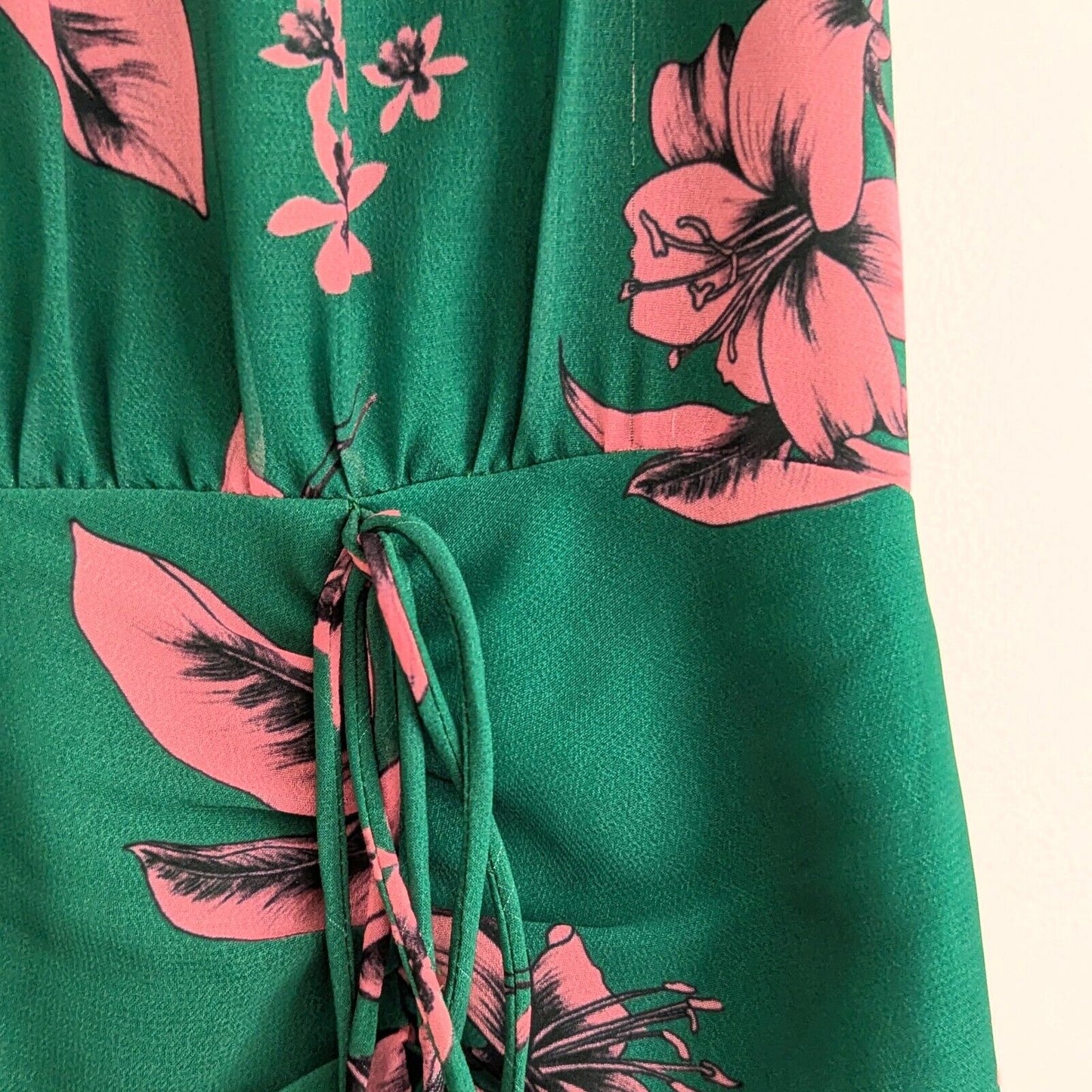 Sam Edelman Green Pink Floral High Neck Ruffle Dress Women's Size 2 Wedding Guest Party Travel