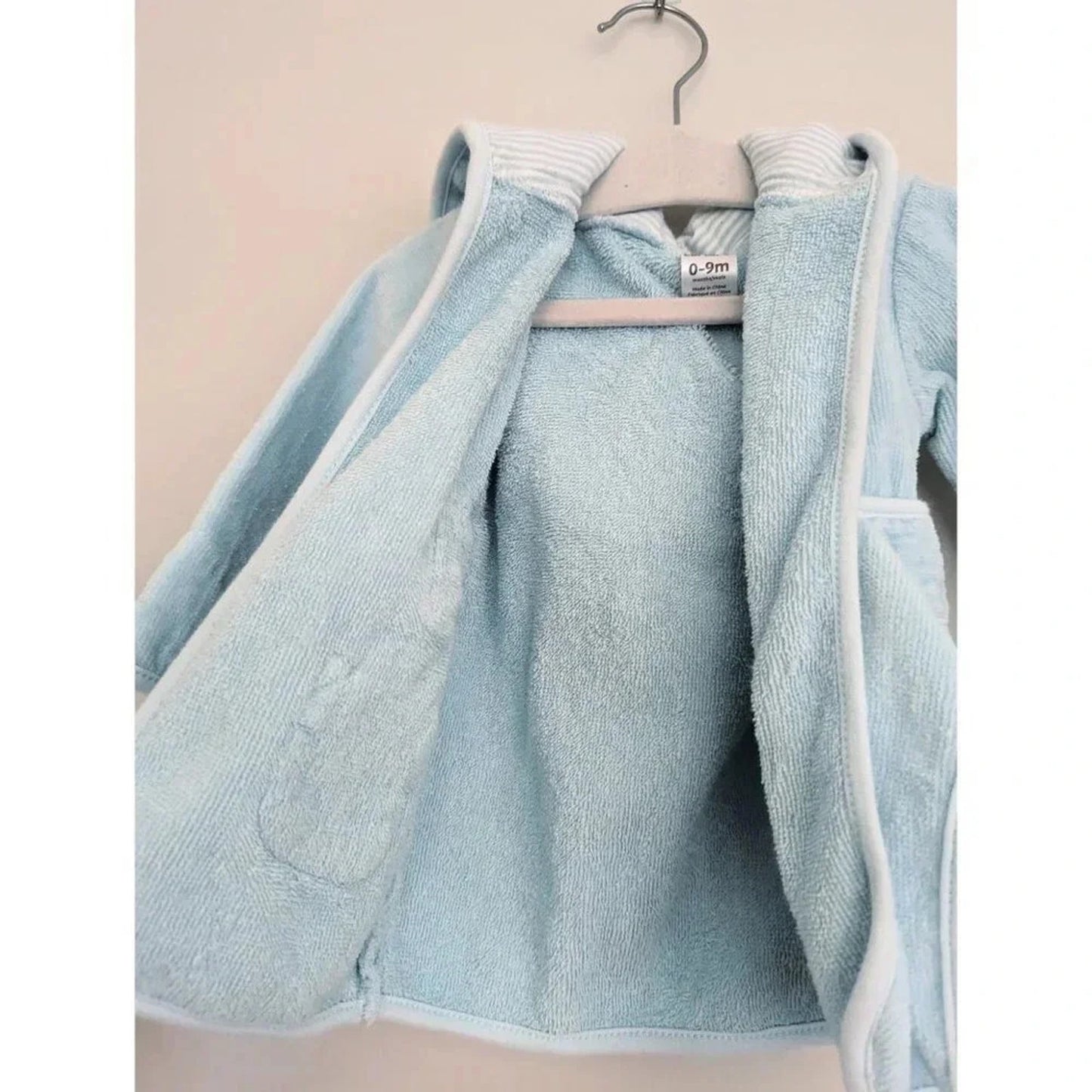 Baby Animal Terry Cloth Bath Robe Light Blue Striped Lining 0-9 months