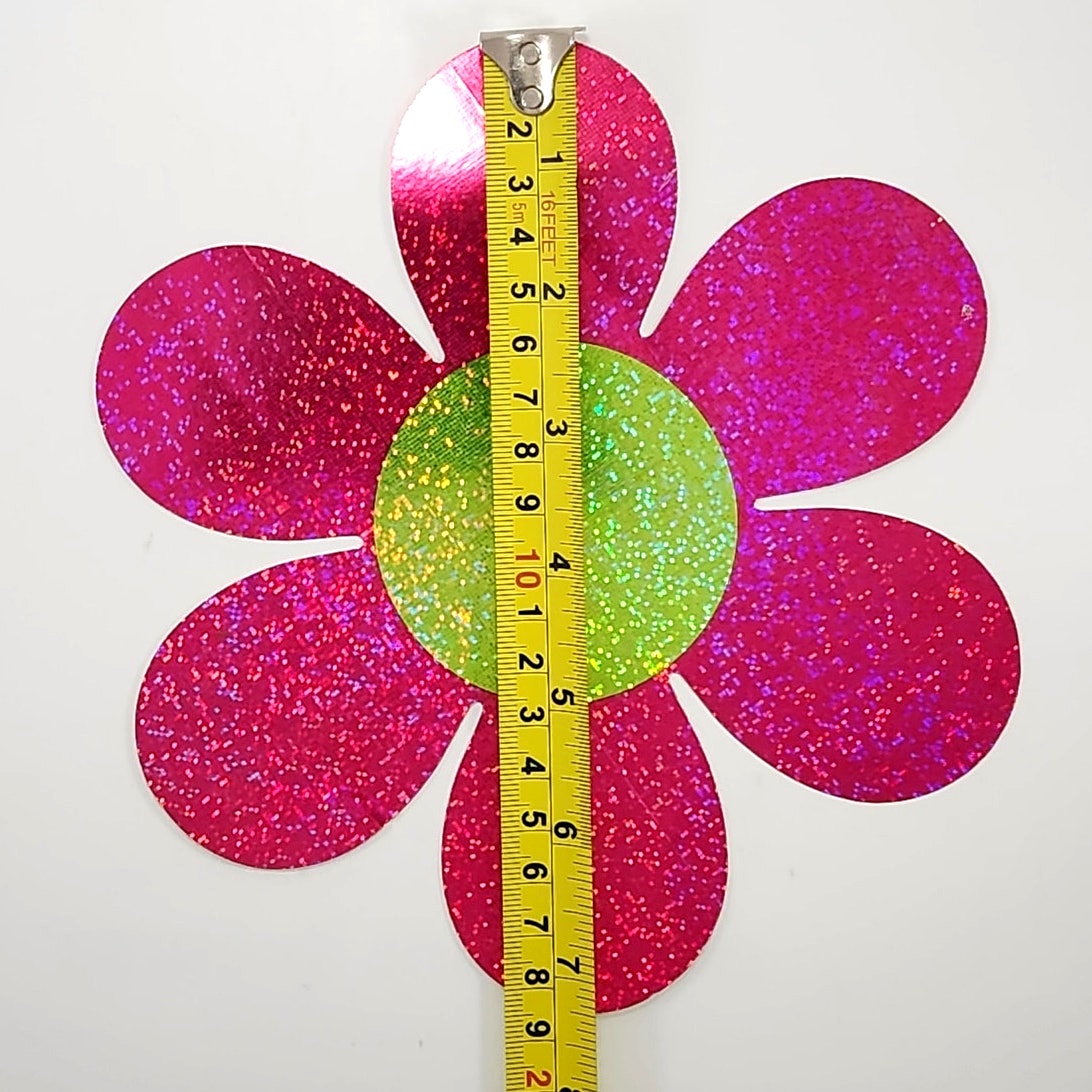 ✨ Vintage 1990s Holographic Flower Sticker – Large Pink & Green Daisy – KO™ Paper USA