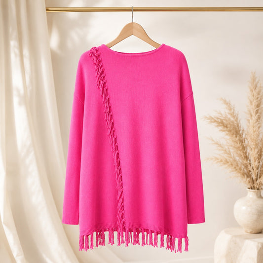 Lilly Pulitzer Emberly Sweater | Mandevilla Pink Fringe Tassel Pullover Women's Medium