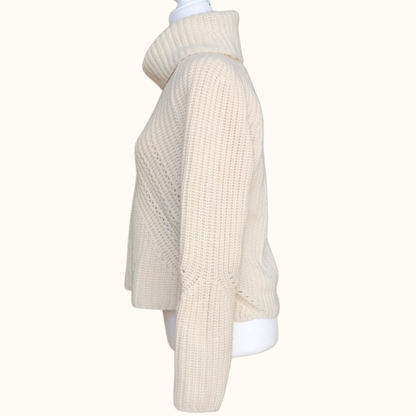 Cece Funnel Neck Wool Turtleneck Cream Sweater | Women's S