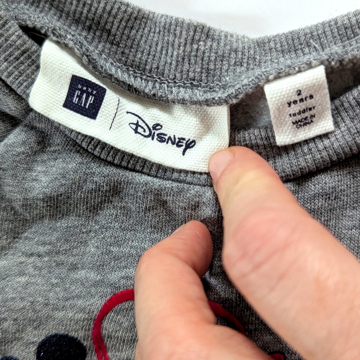 babyGap | Disney Mickey & Minnie Mouse Love Sweatshirt Dress | Toddler Girls 2T | Gray Top + Navy Glitter Tulle Skirt