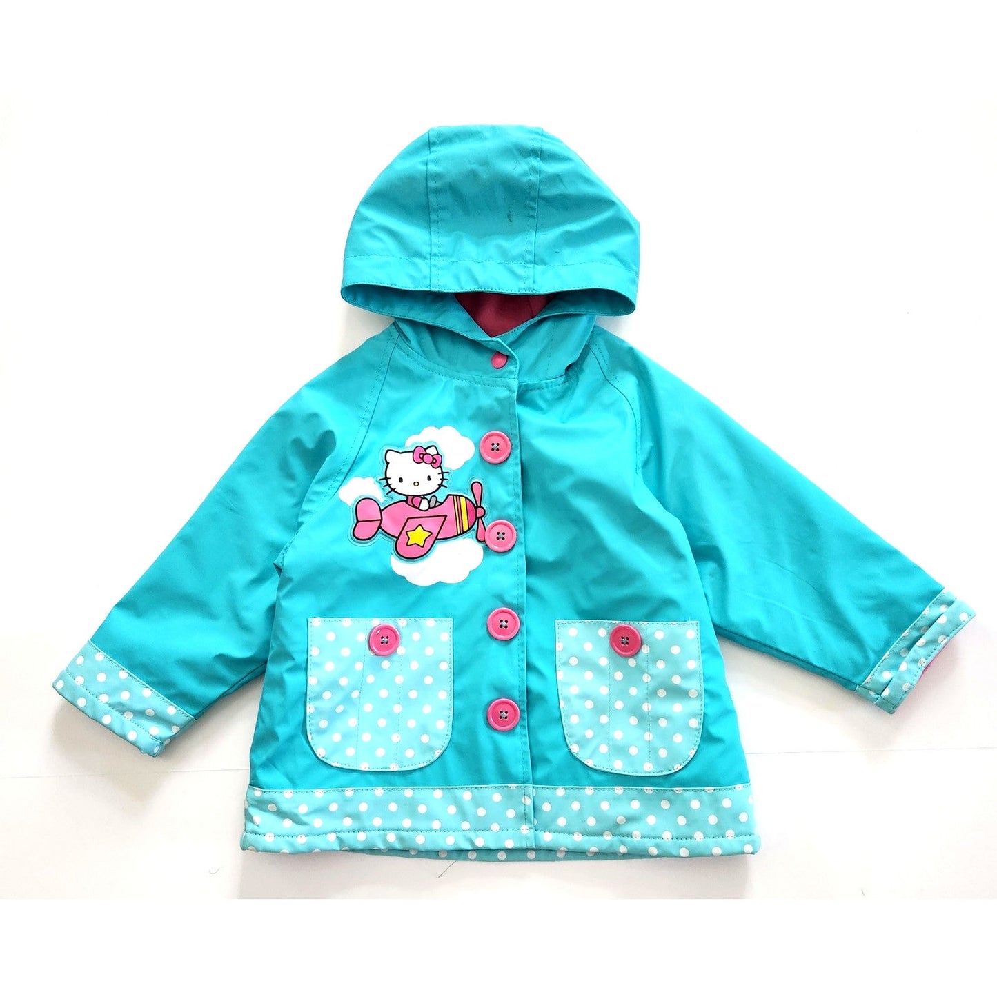 Western Chief Sanrio Hello Kitty in Flight Raincoat – Toddler Girls 2T, Turquoise with Pink Accents, Fleece Lined