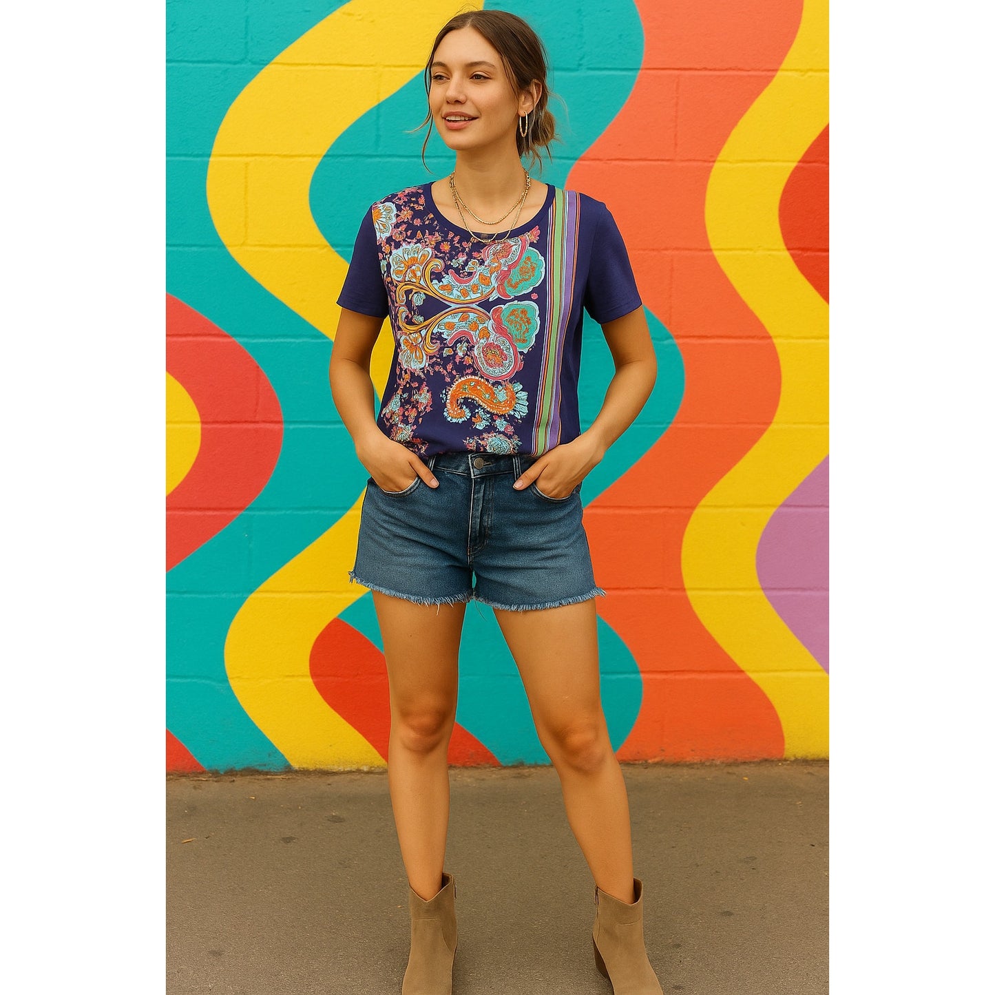 Maeve for Anthropologie Maddie Printed Paisley Top | Purple Multicolor | Women's Size S